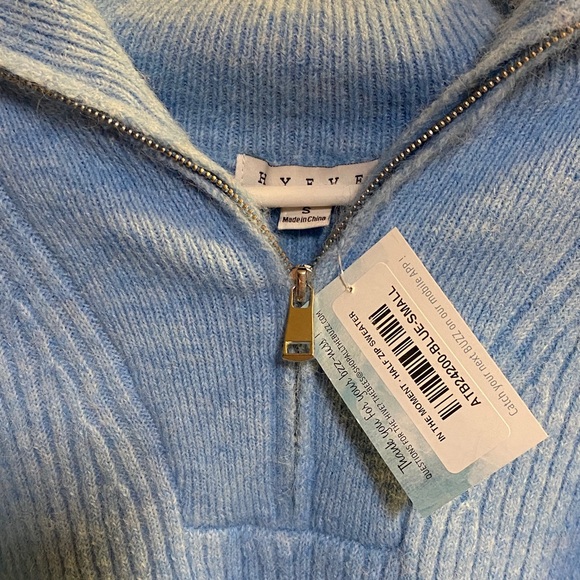 NWT- HYFVE Baby Blue Qtr Zip Ribbed Crew Neck Sweater- Size S - Picture 2 of 7